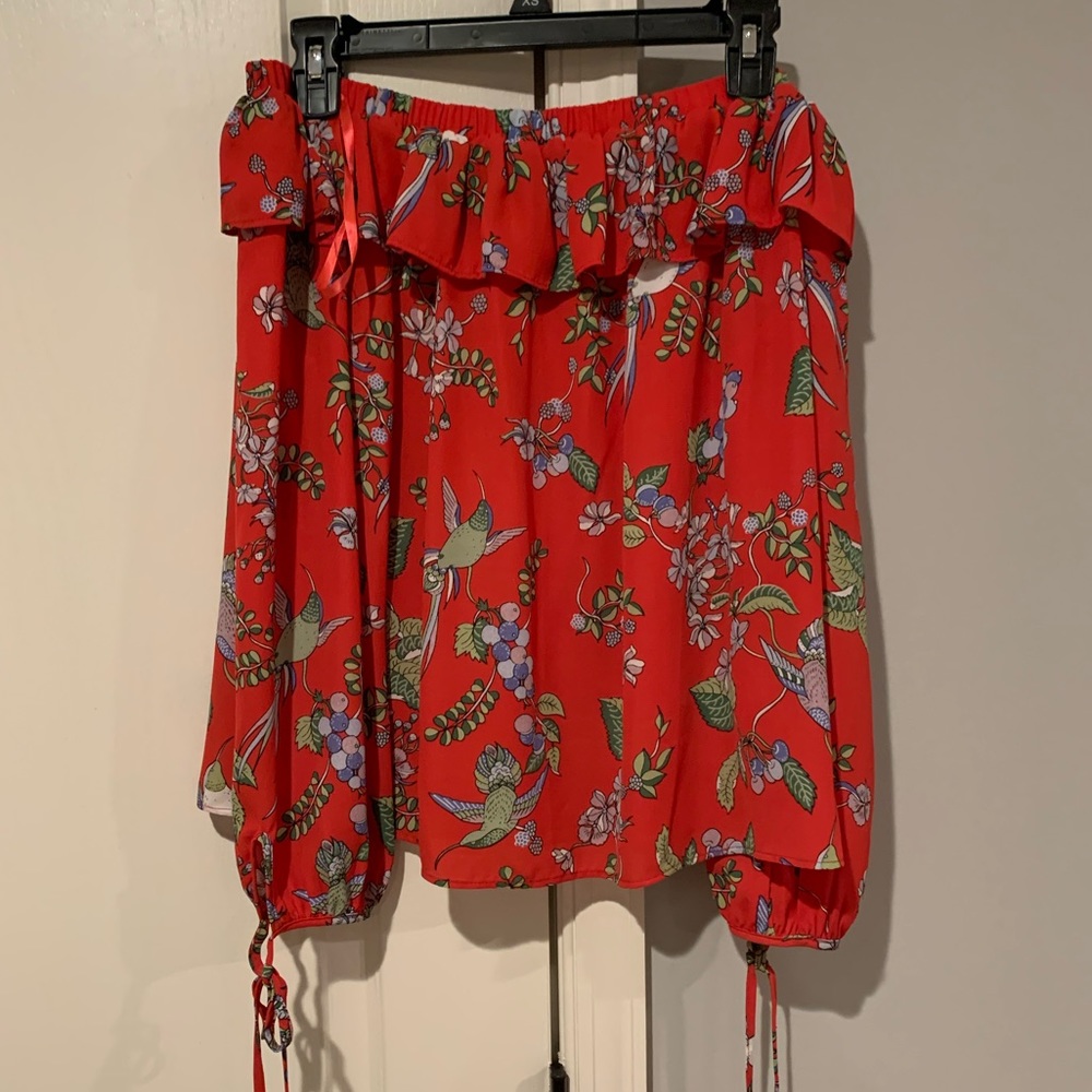 Nanette Lepore Off the Shoulder Ruffle Blouse!